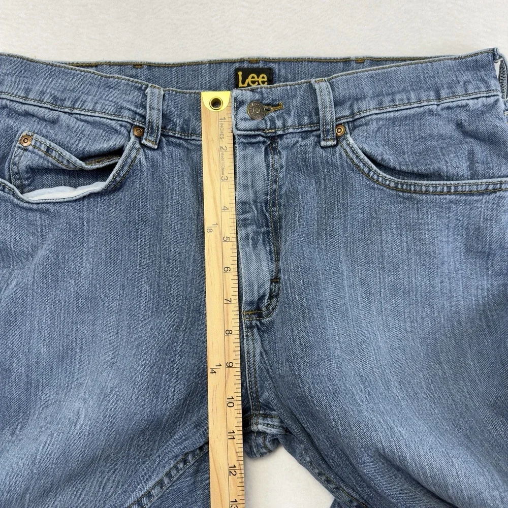 Lee Regular Fit Straight Leg Jeans Men's 36X29 (34x29 fit) Blue Distressed Denim
